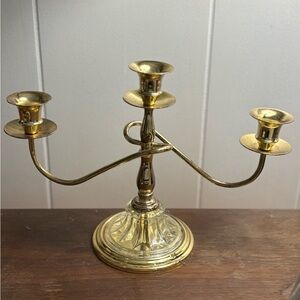 8.5" X 12" ~3 TIER  BRASS COLOR METAL & GLASS  CANDLE STICK HOLDER